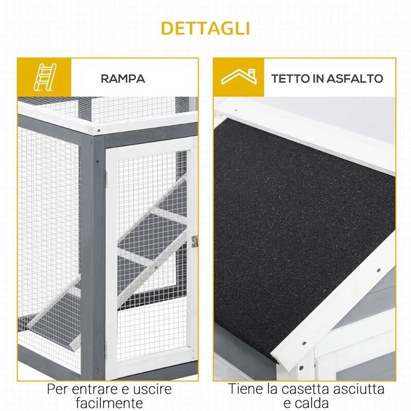 GABBIA PER CONIGLI, PORCELLINI D'INDIA E RODITORI DA ESTERNO IN LEGNO GRIGIO E BIANCO 122X62.6X92CM