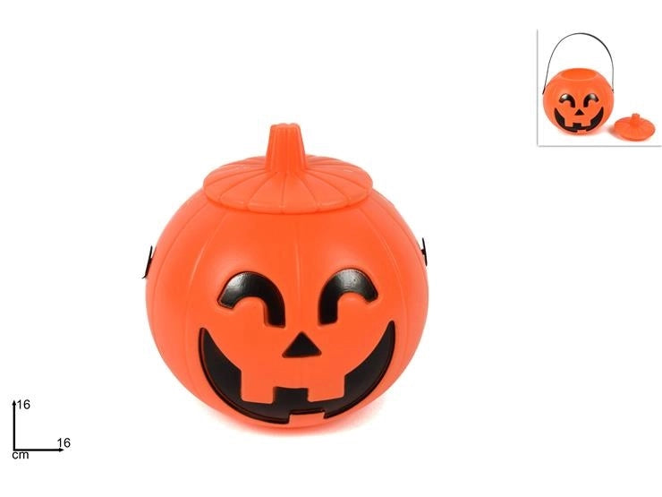 1 Pezzo Secchiello Zucca Halloween con Tappo in Plastica 16 x 16 cm