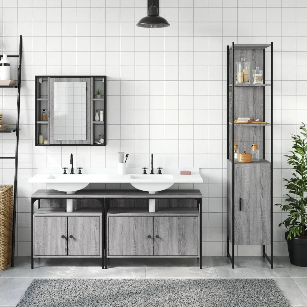 Set Mobili da Bagno 4 pz Grigio Sonoma in Legno Multistrato