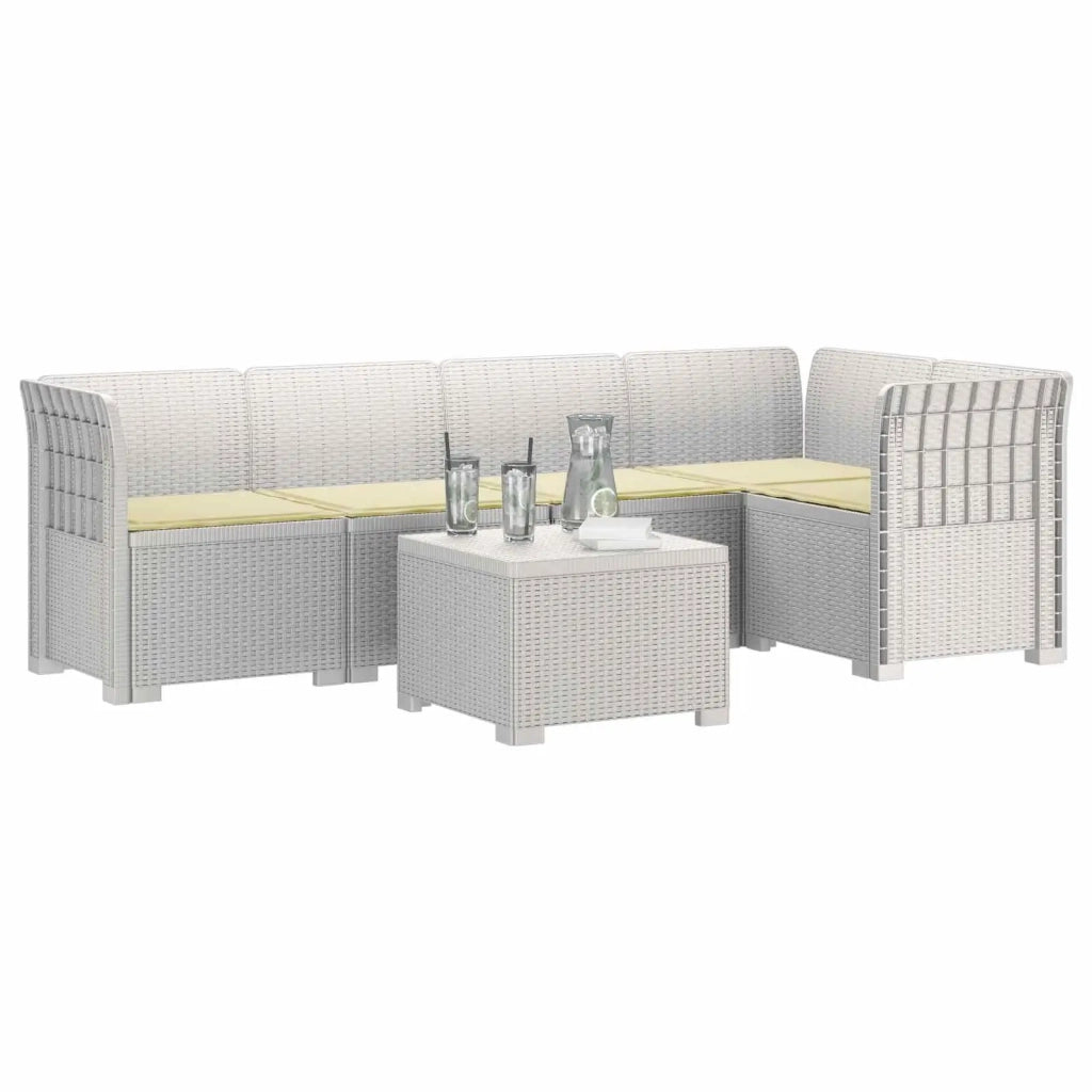 Divano da Giardino 5 Posti con Cuscini Stile Rattan PP Bianco 3444078