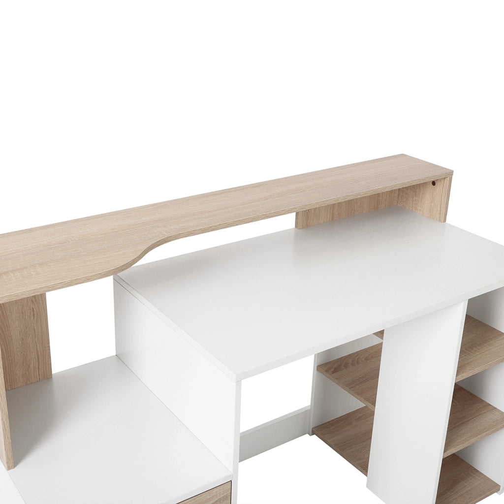 Scrivania per Computer ¨C Xylo ¨C Legno MDF con Ripiani 137x55x92cm Bianco Moderna