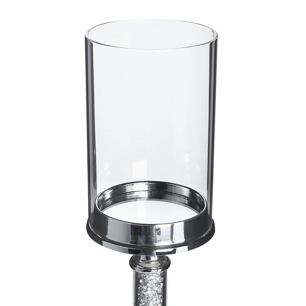 Portacandele in metallo argentato con paralume in vetro da 48 cm Centrotavola decorativo glamour