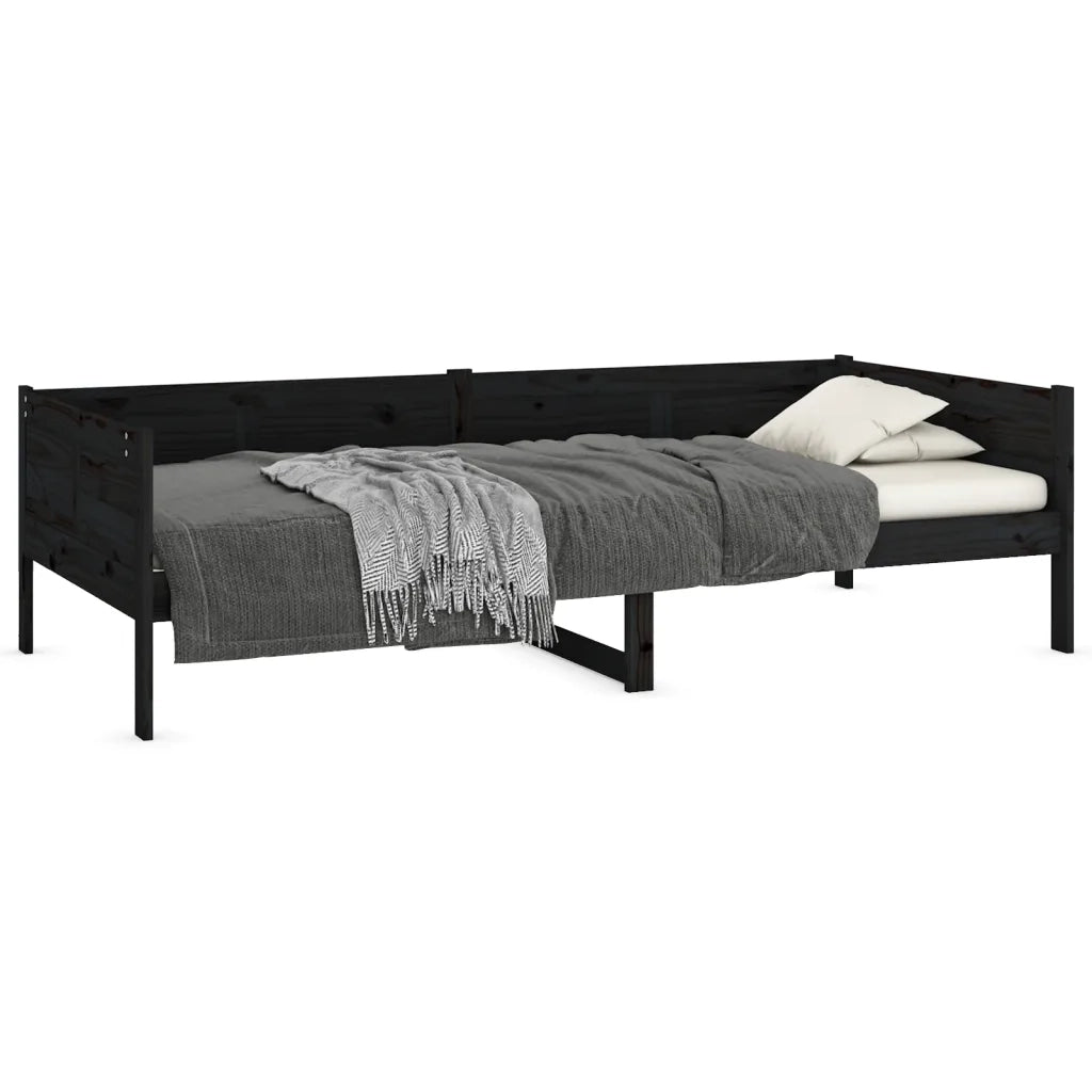 Letto singolo | Letto per adulti | Dormeuse Nera in Legno Massello di Pino 90x190 cm
