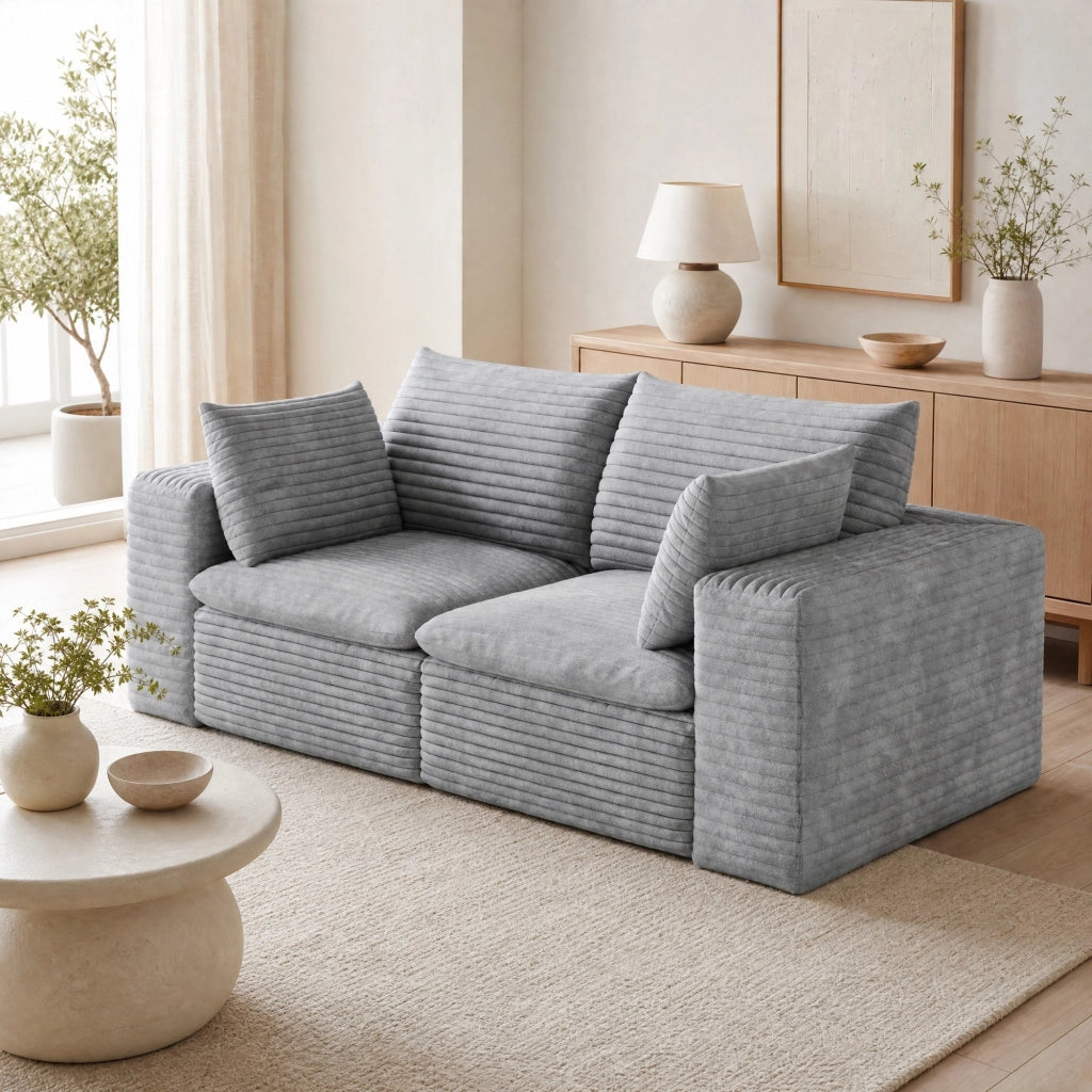 Desviae Divano modulare in tessuto grigio con supporto interamente in schiuma e design componibile