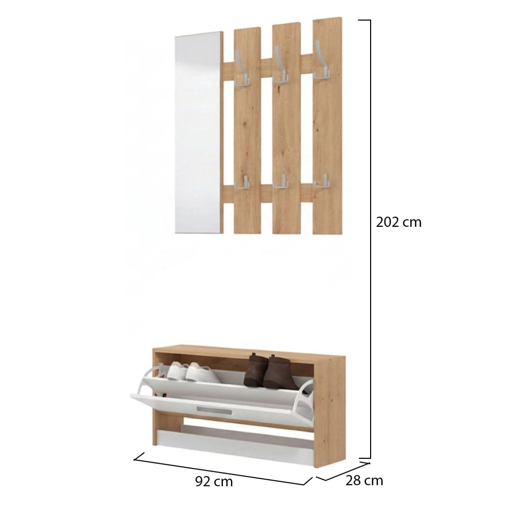 Viggiano, Mobile da Ingresso Specchio Incluso, 91.5x28x202h cm Bianco