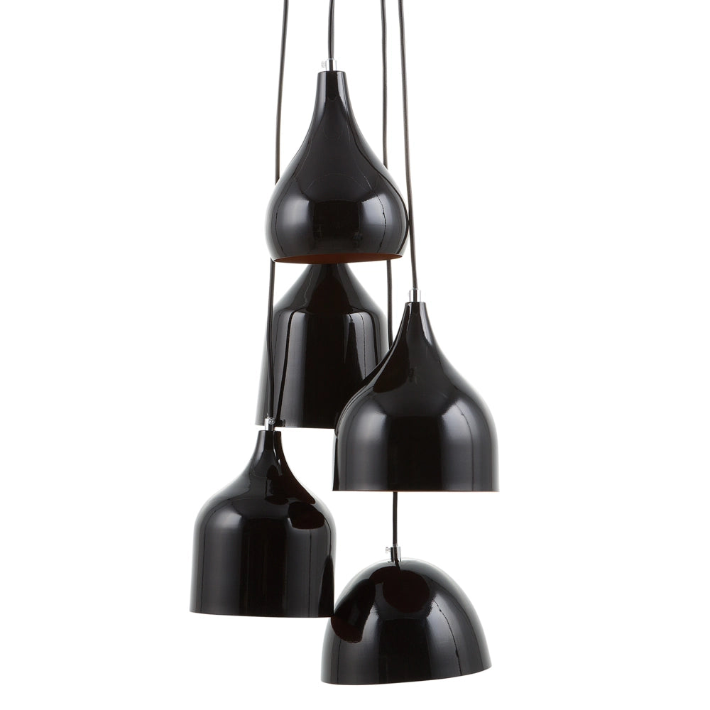 Lampada a sospensione a 5 luci Lampada a sospensione moderna a grappolo in metallo Nero