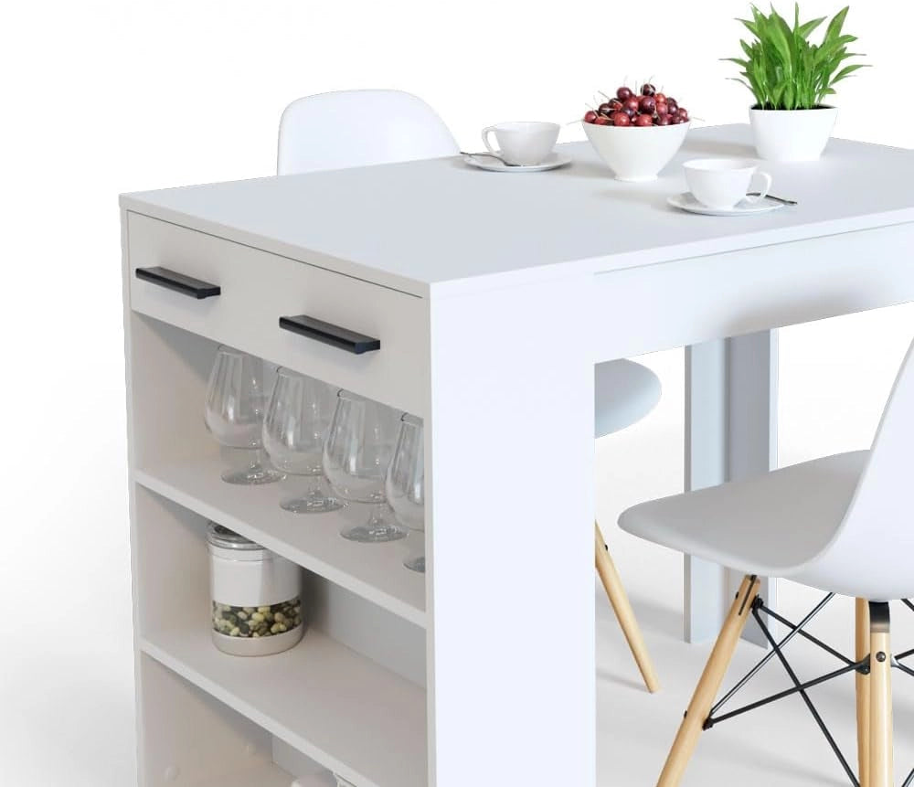 Tavolo da pranzo Repose, Bianco, 67 x 100 cm, adatto come piano di lavoro o area di appoggio aggiuntiva