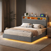 Letto imbottito 140x200 cm con contenitore idraulico, LED e USB