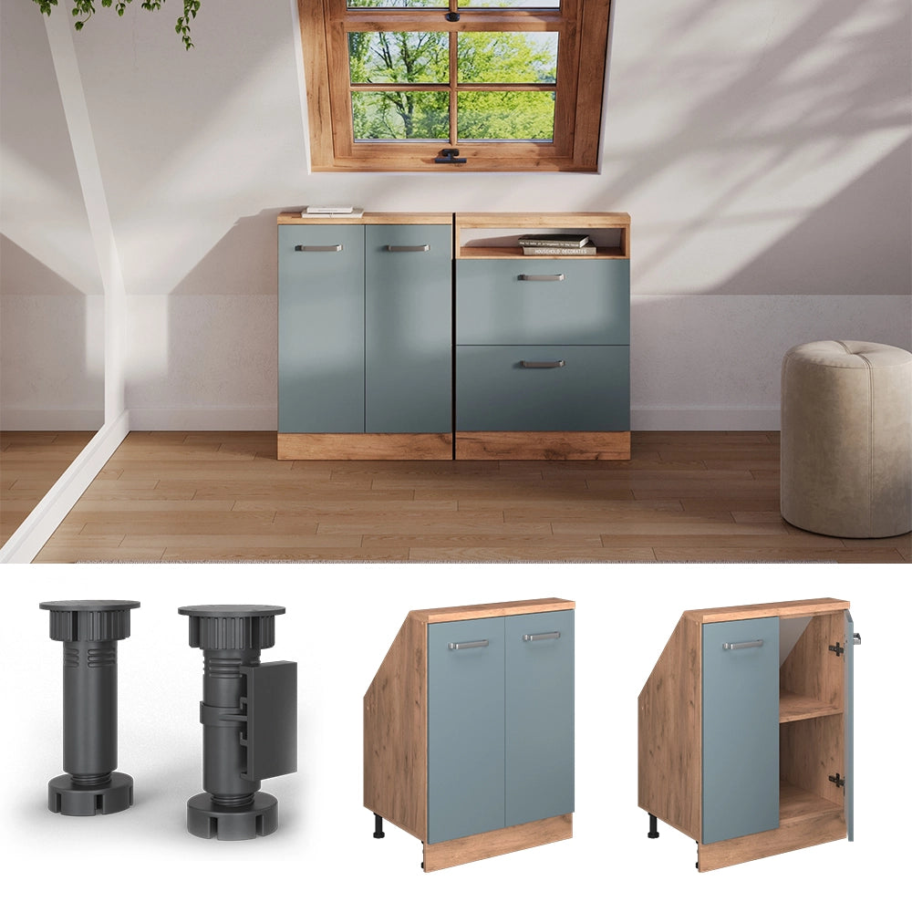 Mobile cucina sottotetto R-Line Grigio-blu/Rovere dorato 60 cm con 2 porte Vicco