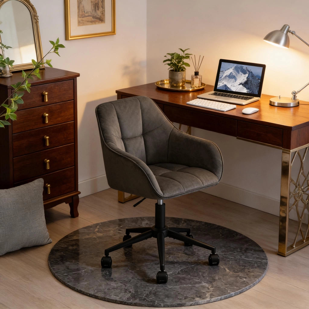 Sedia da ufficio ergonomica girevole con altezza regolabile e ruote in velluto metallo grigio scuro