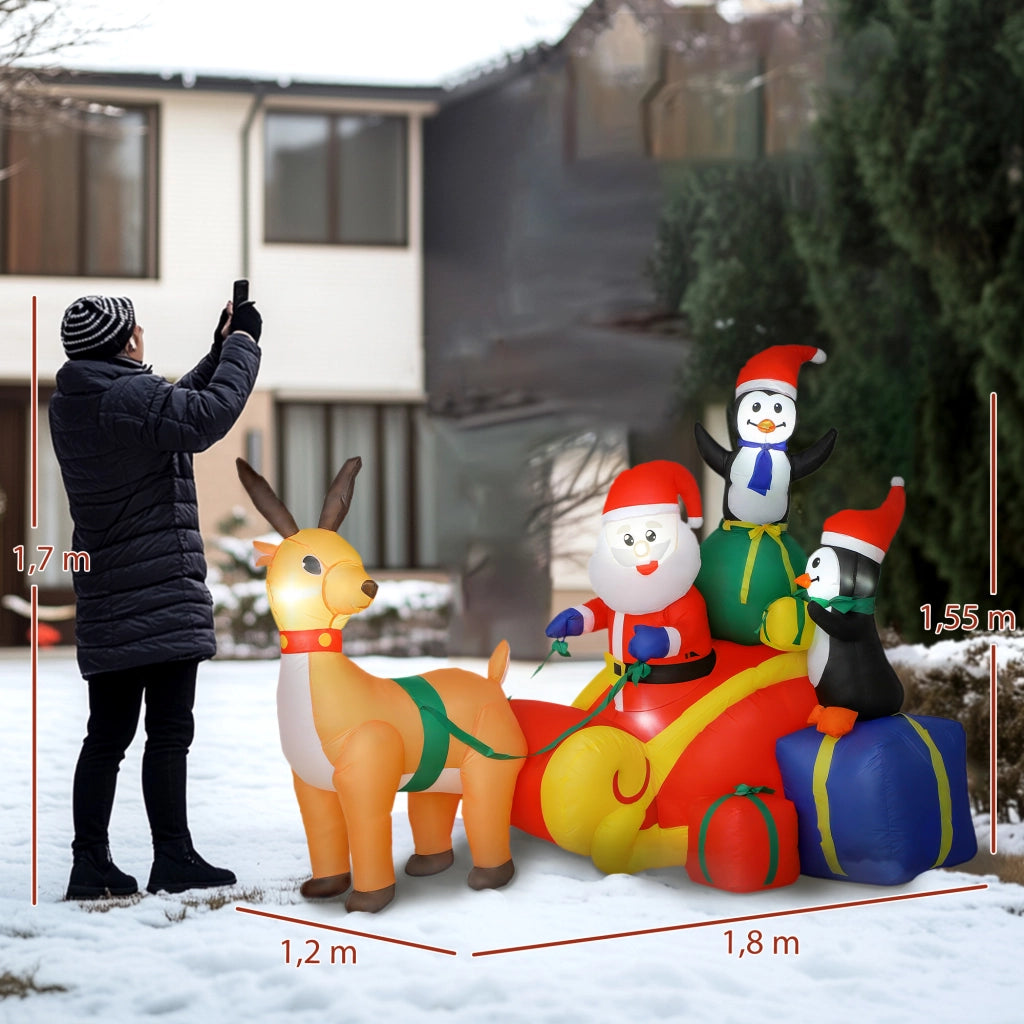 Pap¨¤ Gonfiabile Natale con Slitta e Luci LED ¨C zephmum ¨C 180x120x155 cm