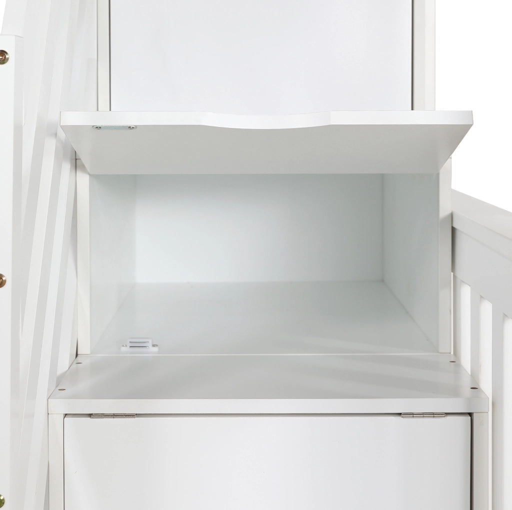 Letto a castello bianco 90x200/120x200 cm con scivolo, scala contenitore e cassetto
