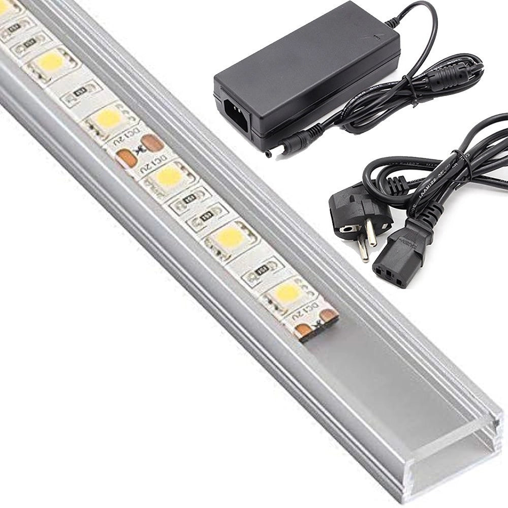 Trade Shop - Profilo Barra Alluminio Impermeabile 1 Metro A 72 Led 18w + Alimentatore Da 5 Ah - -bianco Freddo -smd 7020-copertura Opaca    -