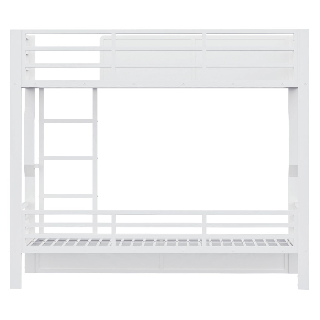 Letto a castello 90x200 cm bianco con LED, scala dritta e sponde di sicurezza