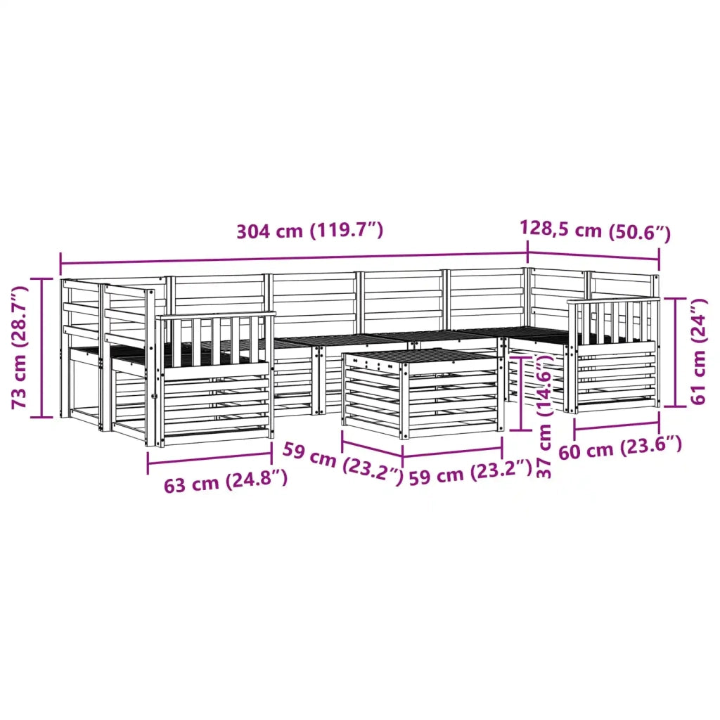 Set divani 8 pcs Naturale Legno di Acacia Massello
