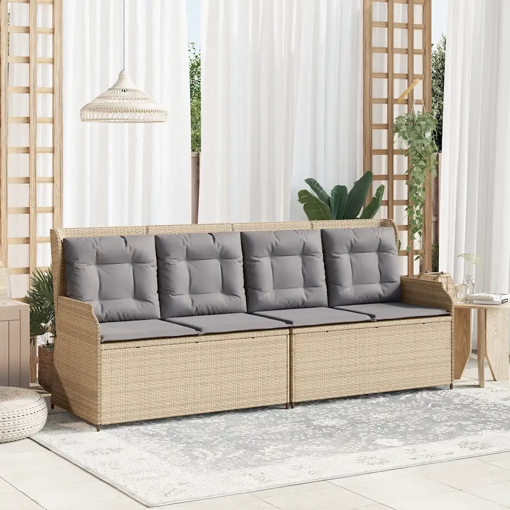 Panca Reclinabile da Giardino con Cuscini-Sgabello-Sedia da esterno Beige in Polyrattan 512203