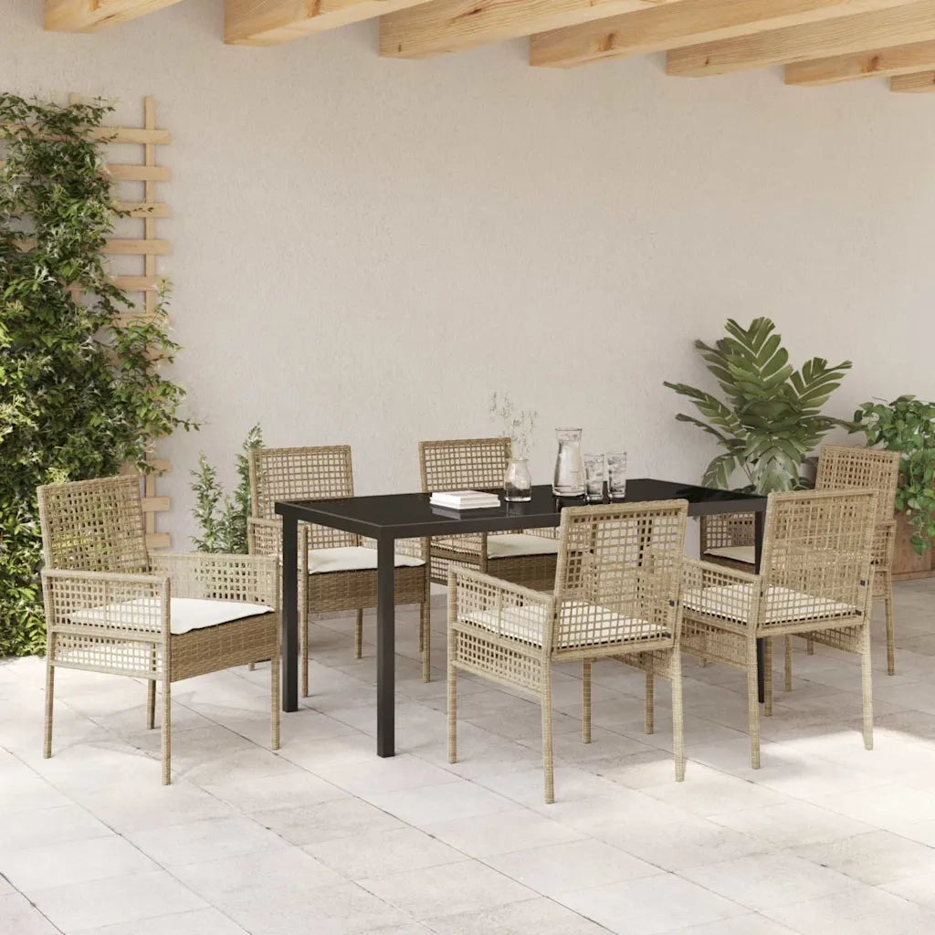 Set da Pranzo per Giardino con cuscino 7 pcs Beige polyrattan