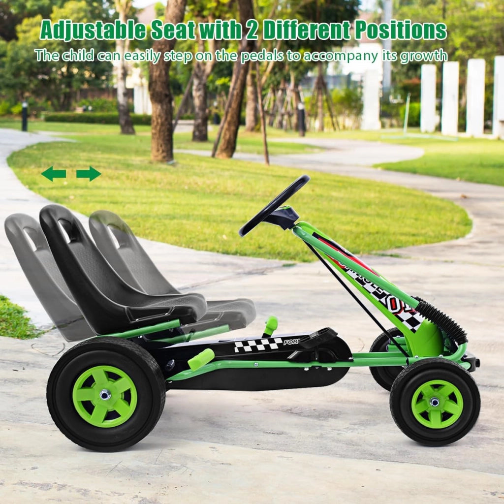 Go Kart a Pedali per Bambini, Macchina per Bambini con Sedili Regolabili in 2 Posizioni e 4 Ruote Antisdrucciolo, Carico 30 kg, per 3 Anni + (Verde, 101 X 61 X 62 CM)