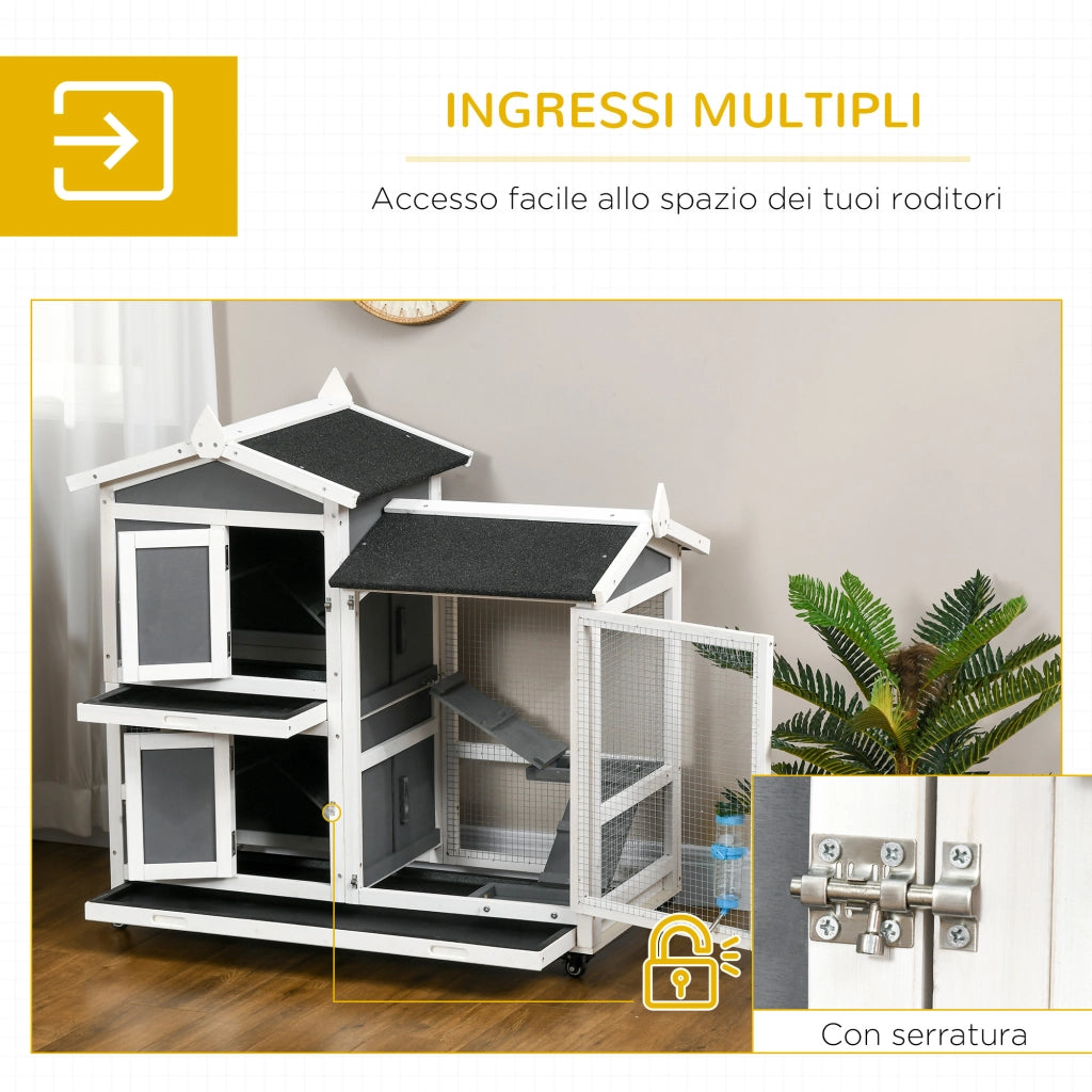 Gabbia per Conigli da Esterno in Legno con Vassoio Estraibile ¨C Zephmum ¨C 110x60x104 cm