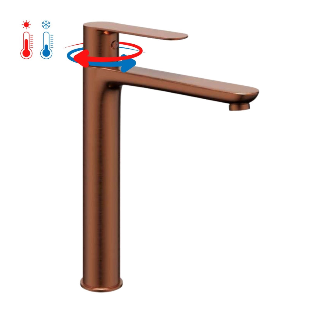 Miscelatore rubinetto oceania per lavabo con bocca alta in ottone oro rosa *** confezione 1