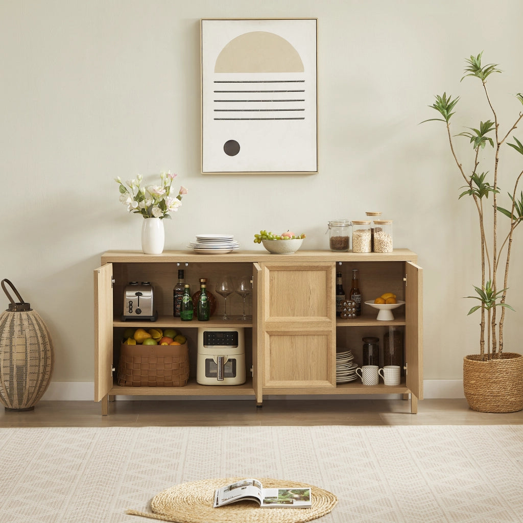 Credenza con 2 vani e apertura Tip-On; per soggiorno; in MDF; 160x40x80 cm; rovere
