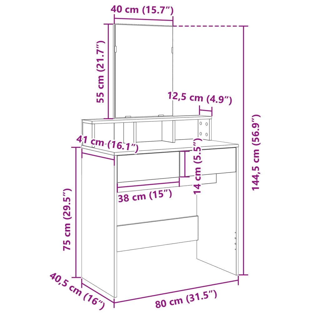 vidaXL Toeletta con Specchio Grigio Cemento 80x41x144,5 cm