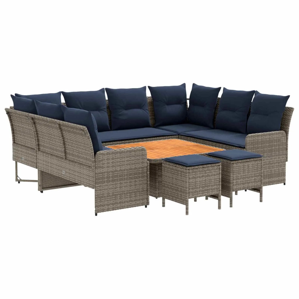 Set di Mobili con cuscino 8 pcs Grigio e Blu Navy Rattan in PE