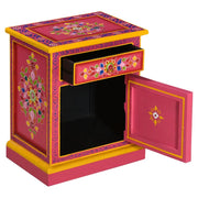 Comodino in Legno Massello di Mango Rosa Dipinto a Mano 244835