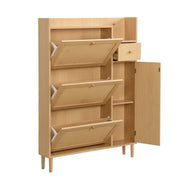 Scarpiera con 3 Ante a Ribalta e 1 Cassetto; con Gambe in Legno Massello; in MDF; 90×17×125 cm; Naturale