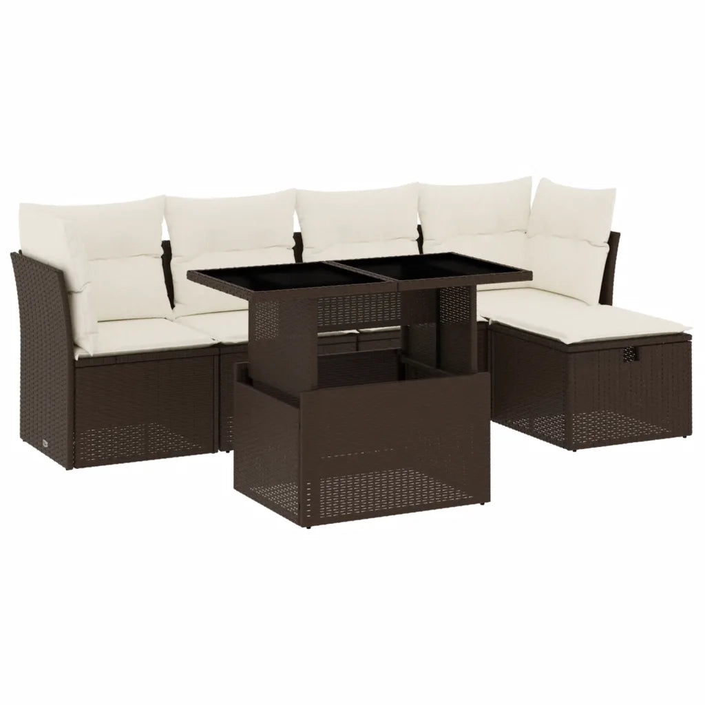 Set Divano da Giardino 6 pz con Cuscini Marrone in Polyrattan