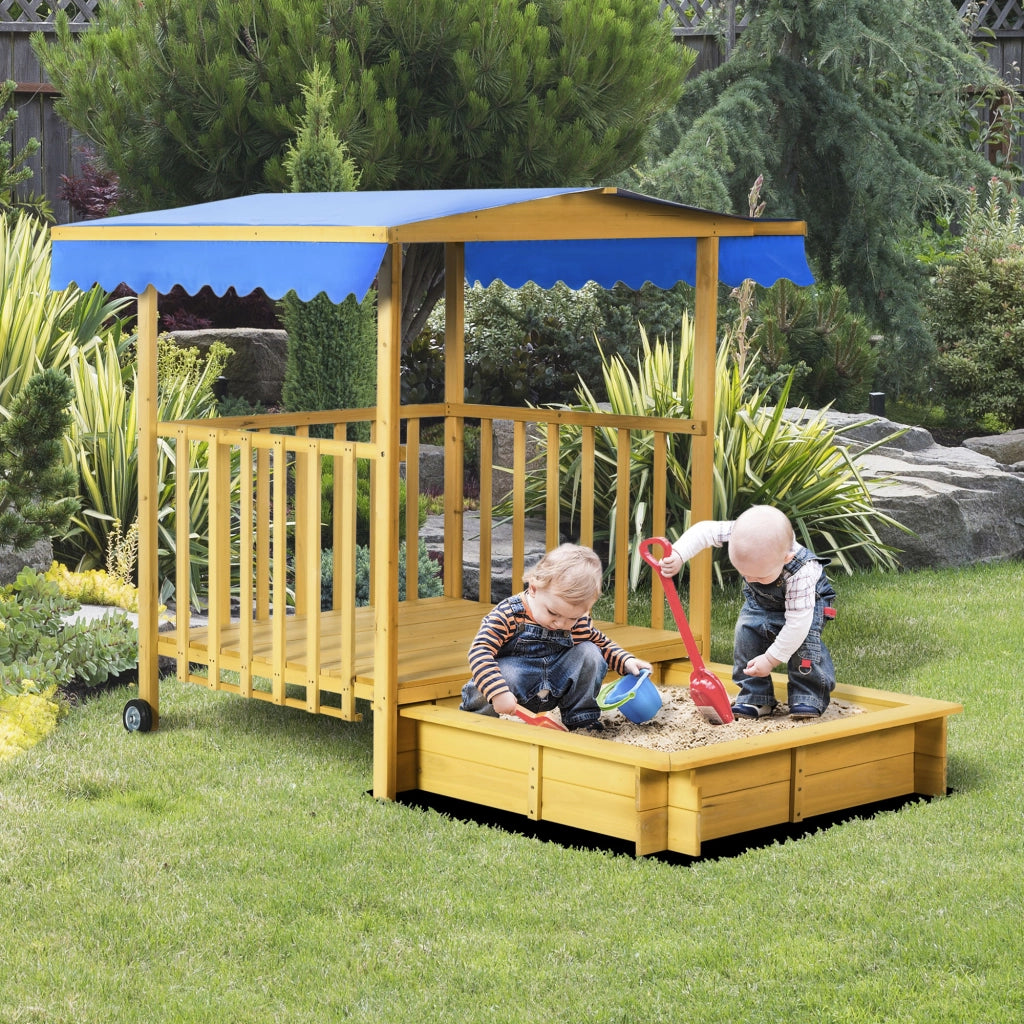 Casetta da Gioco con Sabbiera ¨C Zephmum ¨C Naturale + Blu 133x129x137 cm
