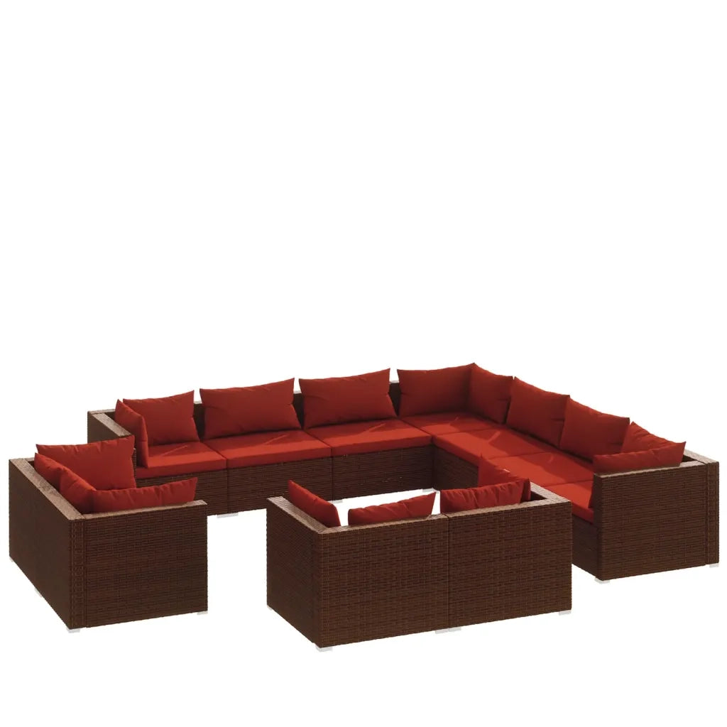Set Divani da Giardino 11 pz con Cuscini in Polyrattan Marrone 3102875
