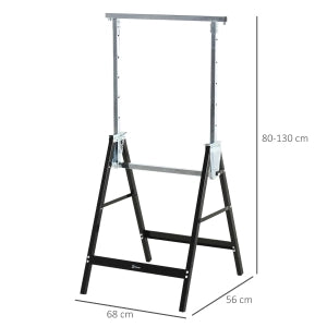 CAVALLETTO SEGATRICE Regolabile Pieghevole 68x56x80-130 cm Metallo Nero Set da 2 pezzi