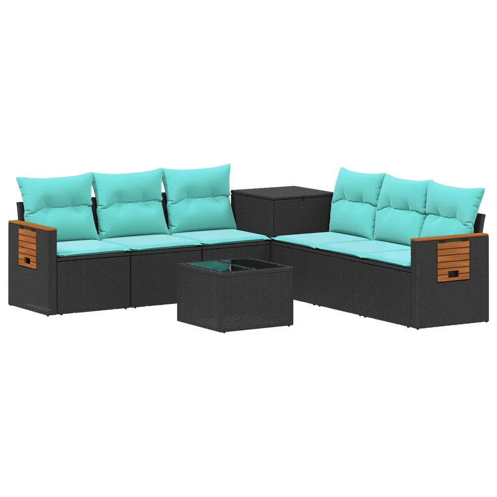Set di divani 8 pz Nero e Blu Rattan sintetico e Acciaio 3448580