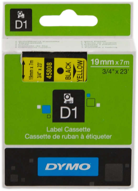 DYMO D1 etichette originali / Rotolo da 19 mm x 7 m / stampa nera su giallo / etichette autoadesive per etichettatrice LabelManager / 1 Pezzo