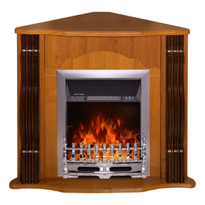 Camino Elettrico da Pavimento ad Angolo 88,2x95x47,3 cm Effetto Fiamma 2000W Clasic & Galileo silver Noce