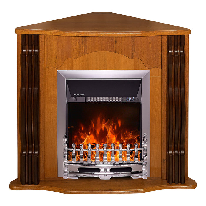 Camino Elettrico da Pavimento ad Angolo 88,2x95x47,3 cm Effetto Fiamma 2000W Clasic & Galileo silver Noce