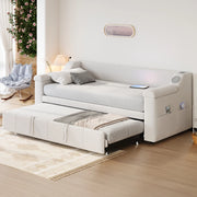 OKWISH Letto a Scomparsa 90×190 cm, Letto Singolo con Bluetooth, USB, Vani Portaoggetti e Braccioli, senza Materasso, Beige