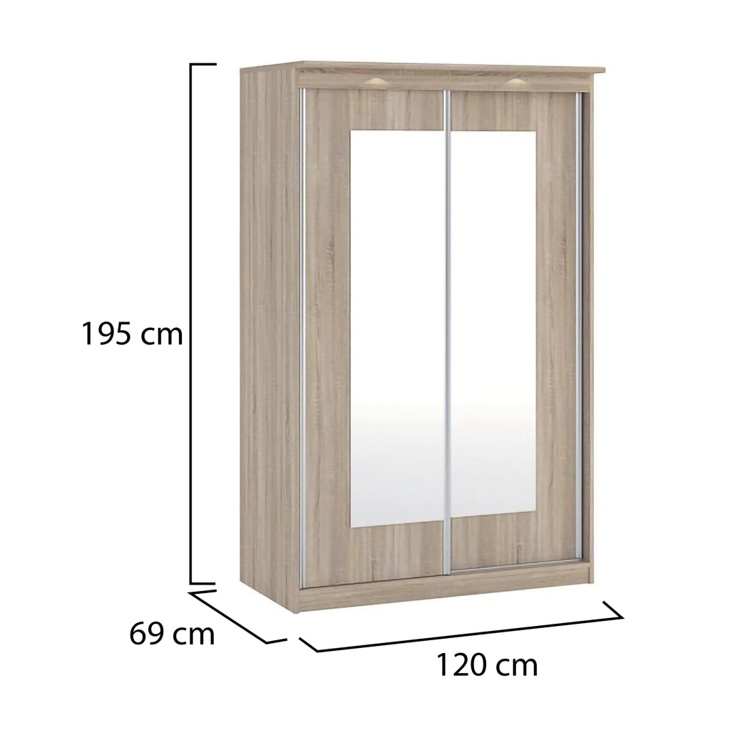 Armadio Camera da Letto Lesela, Guardaroba 2 Ante Appendiabiti, 120x195h cm Marrone Rovere