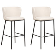 Set di 2 sedie da bar Rivestimento in tessuto bianco sporco Gambe in metallo nero Sgabelli senza braccioli Schienale curvo Sala da pranzo moderna Cucina
