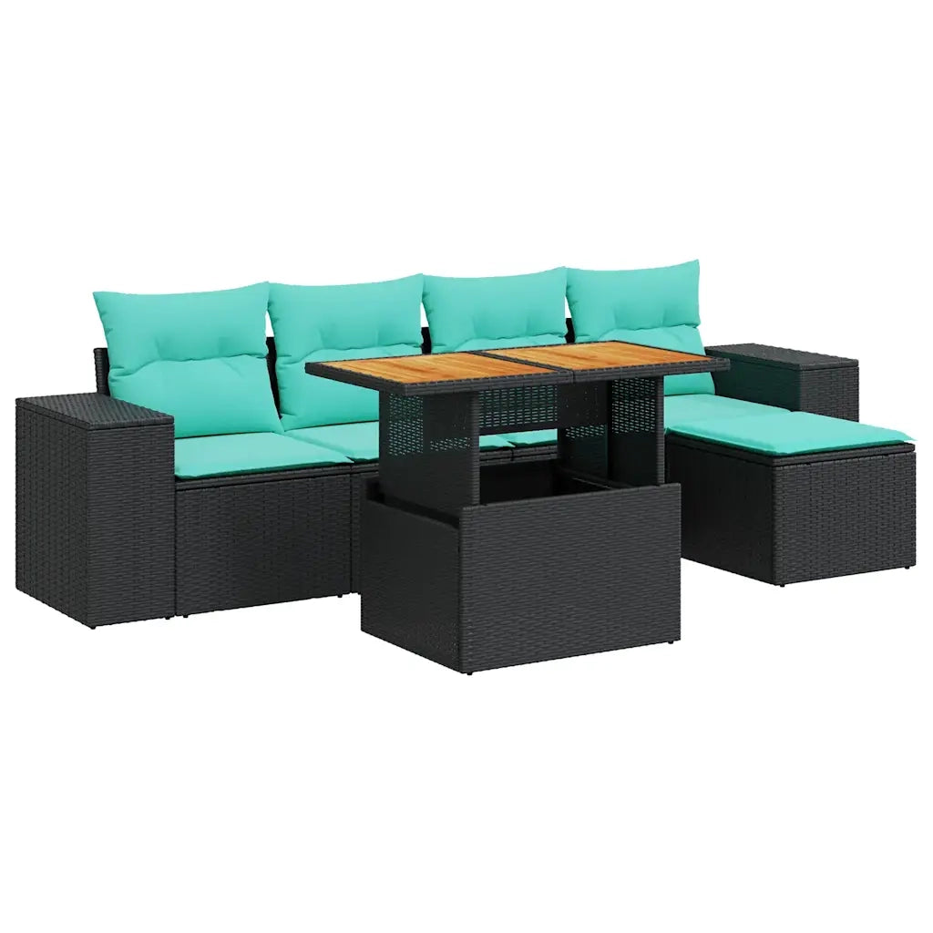 Set Divano da Giardino 6 pz con Cuscini Nero in Polyrattan 3327361
