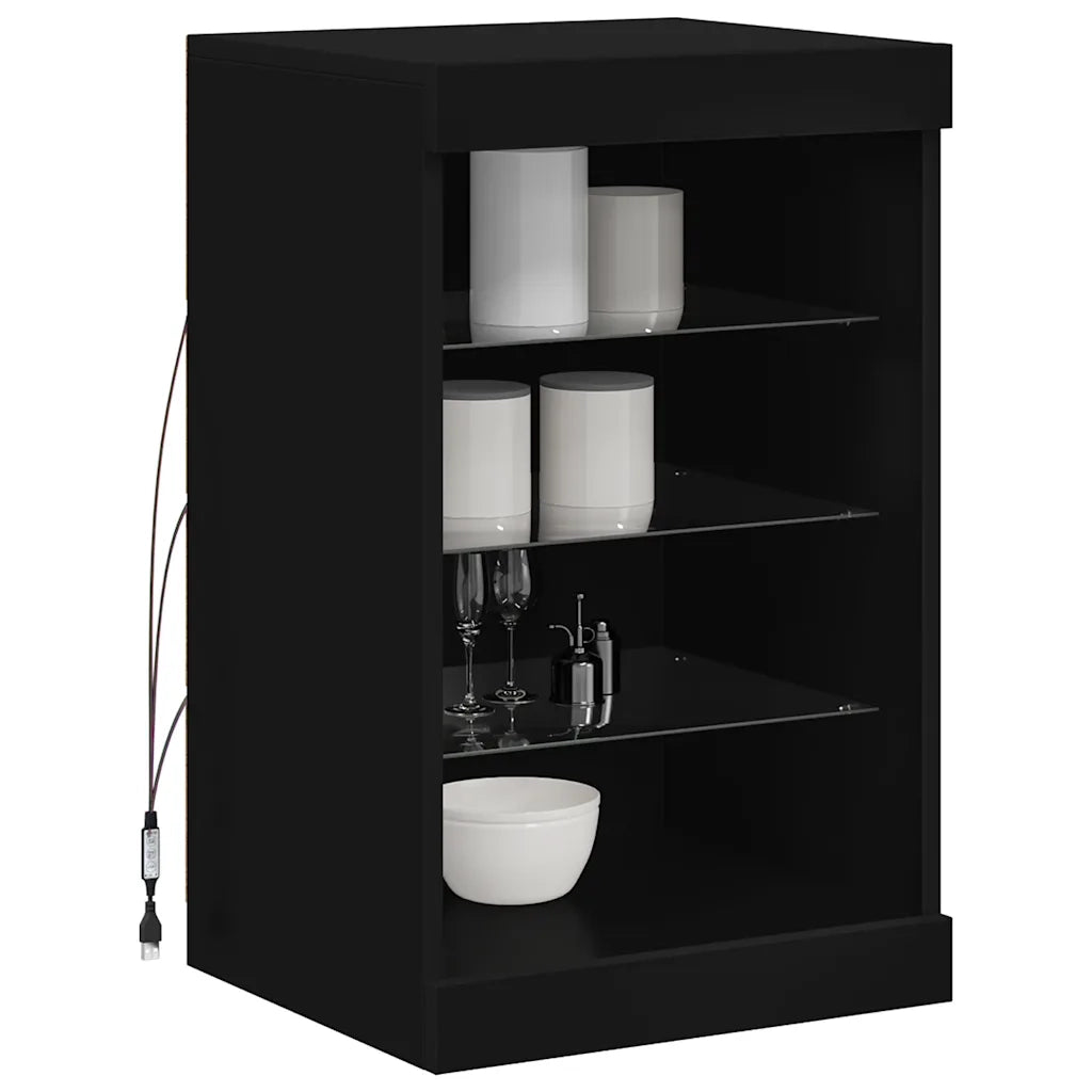 Credenza con Luci LED-Buffet-Armadio da cucina Nera 41x37x67 cm