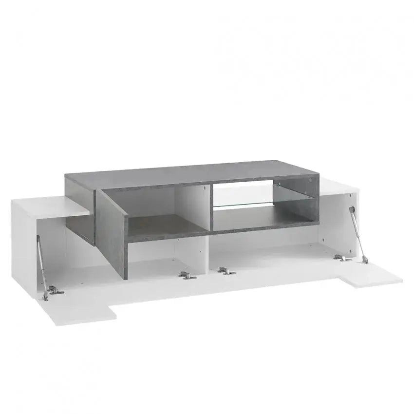 Porta TV Moderno NEW CORO con 2+1 ante battenti, ripiano in vetro bianco ardesia
