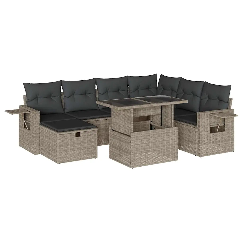 Set Divano da Giardino 8pz con Cuscini Grigio Chiaro Polyrattan