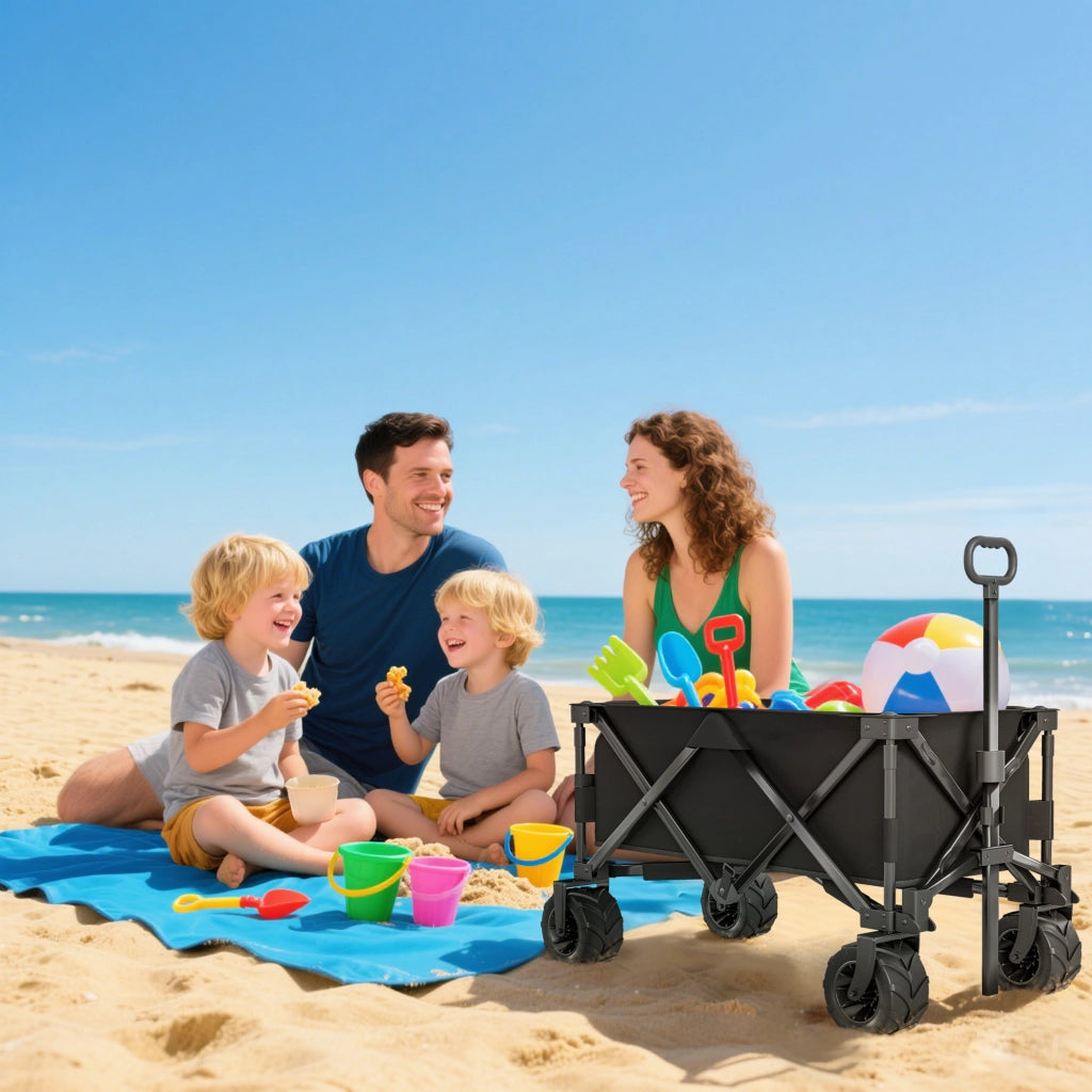 Carro Pieghevole per Spiaggia con Ruote 360¡ã ¨C Zephmum ¨C 108x55x55 cm Nero