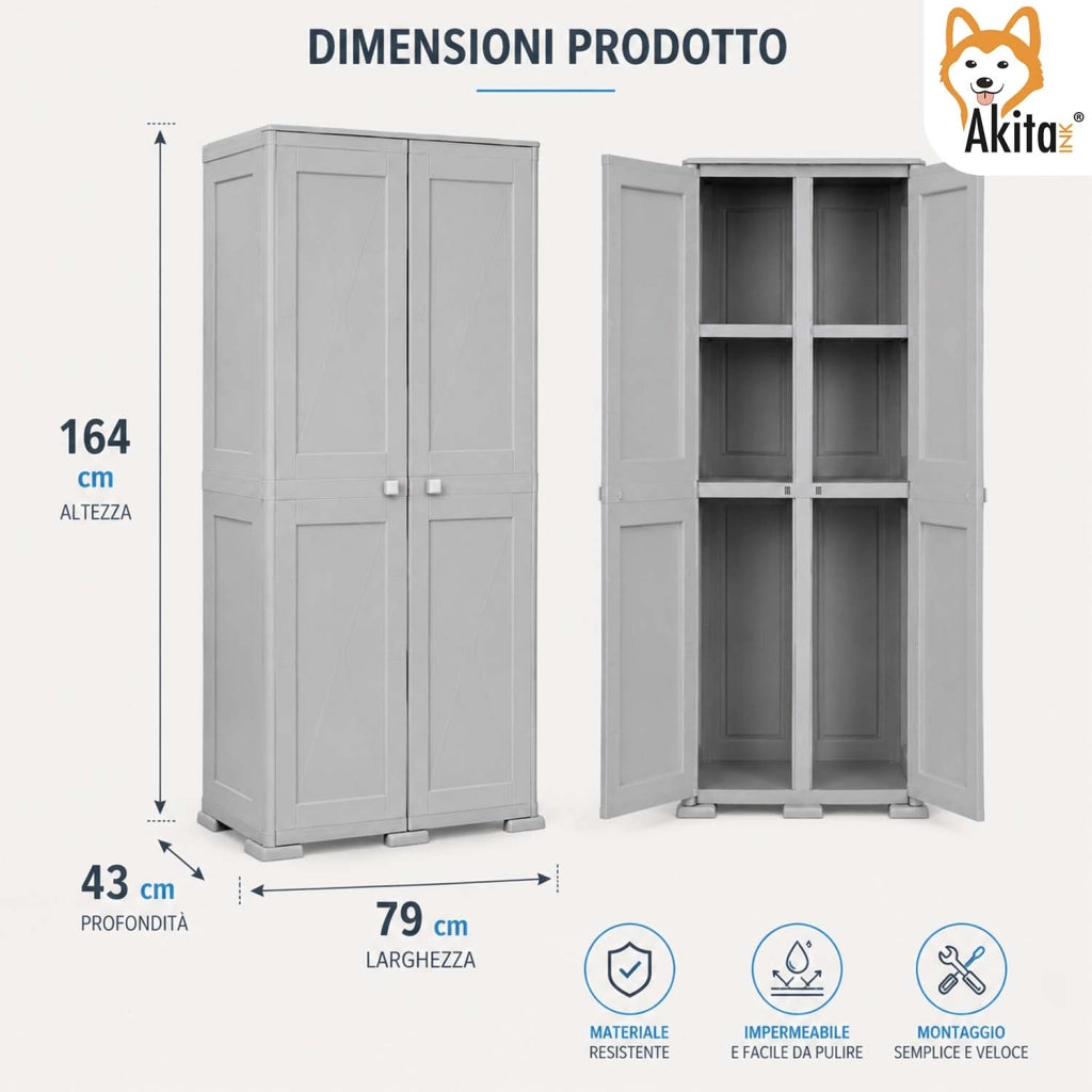 Akitaink Armadio Omnimodus Simplex con 2 Ripiani Grigio