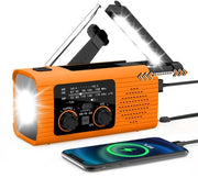 Radio da Nuvola - Radio Meteo - Batteria ricaricabile a mano o a energia solare 2000 mAh - Portatile - Adatto per campeggi e emergenze - Arancione