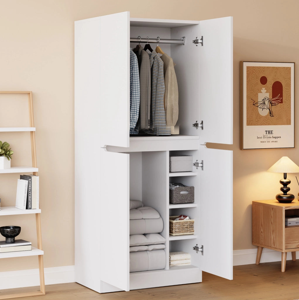 Armadio guardaroba a 2 ante 70x40x170 cm bianco con vano portaoggetti HOMVRA