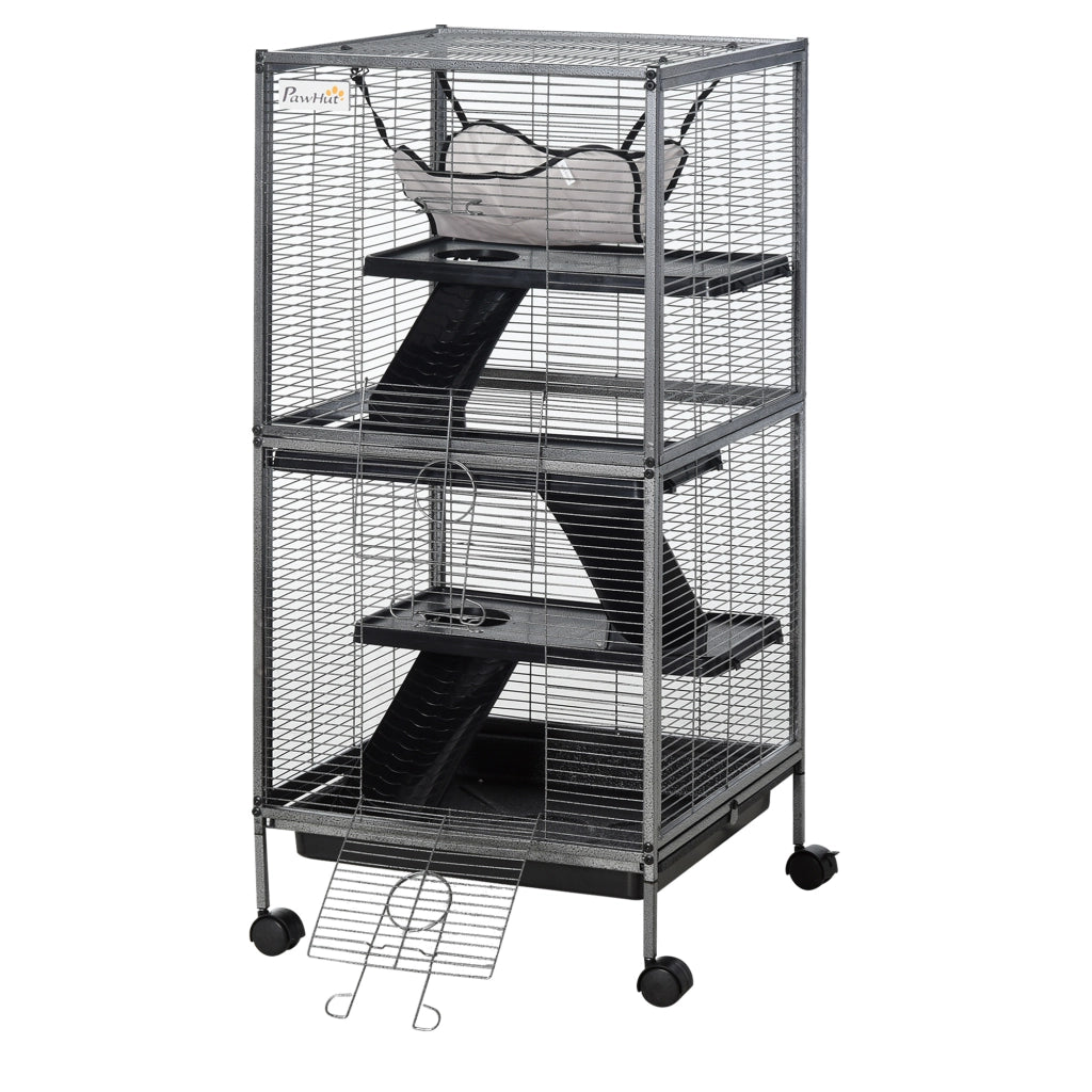 Parco per Animali Domestici con Ruote 2 Porte 3 Rampe ¨C zephmum ¨C Grigio 52x52x113,5cm
