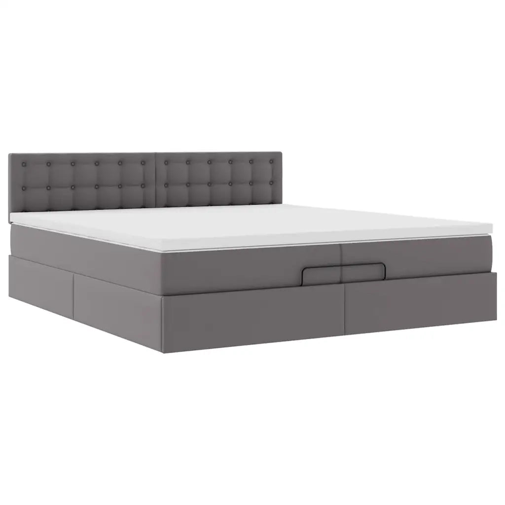 Struttura Letto Pouf con Materasso Grigio 200x200 cm Similpelle